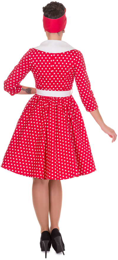 Tiffany Long Sleeve 50's Vintage Dress in Red-White