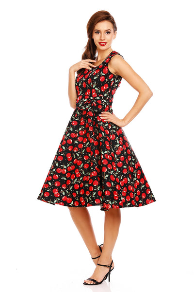 Harriet 50s Inspired Cherry Dress with Black Piping