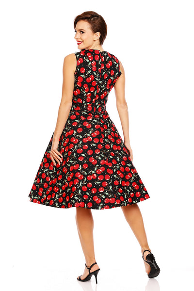 Harriet 50s Inspired Cherry Dress with Black Piping