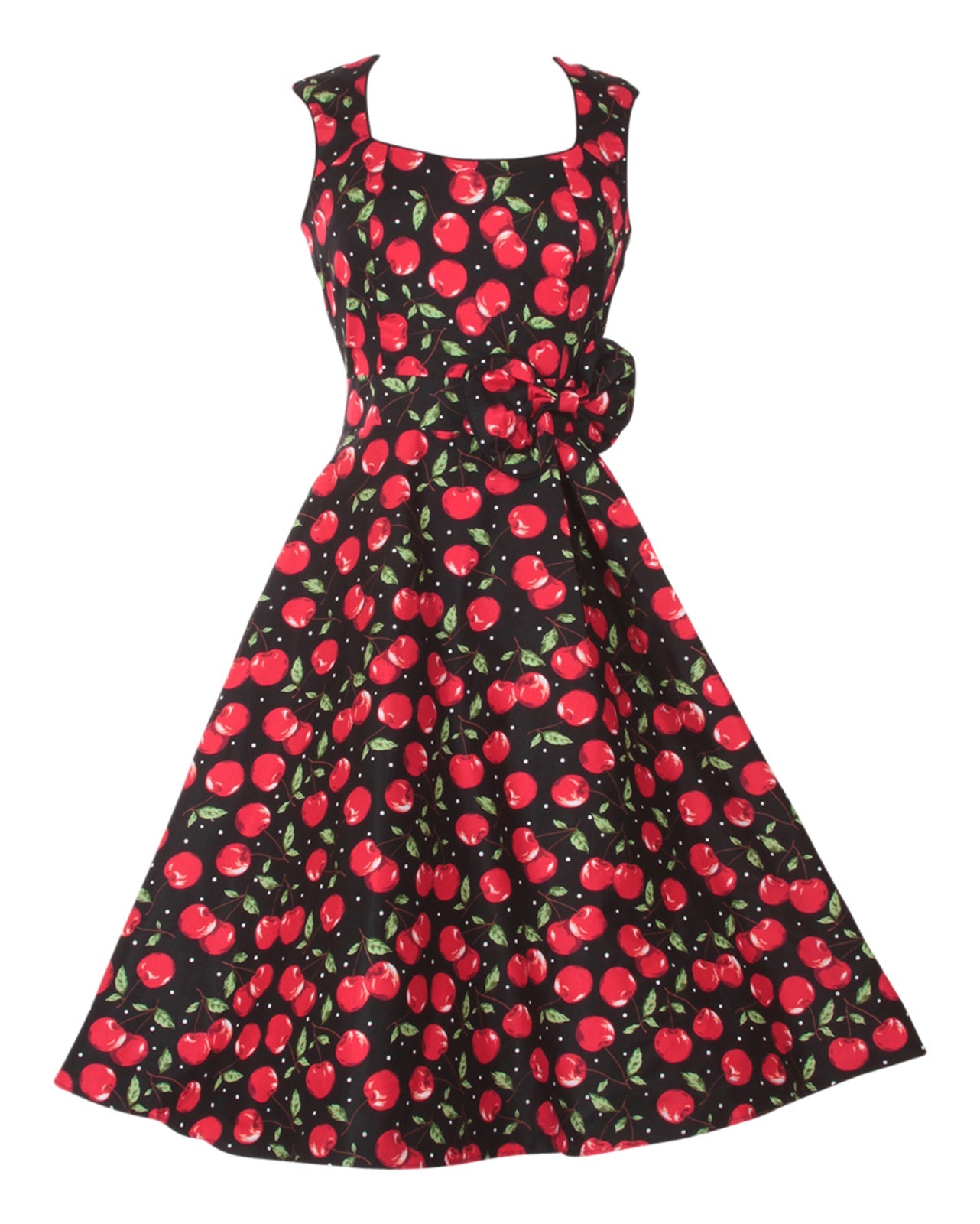 Harriet 50s Inspired Cherry Dress with Black Piping
