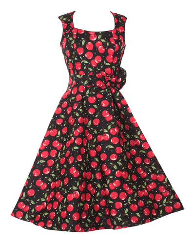 Harriet 50s Inspired Cherry Dress with Black Piping