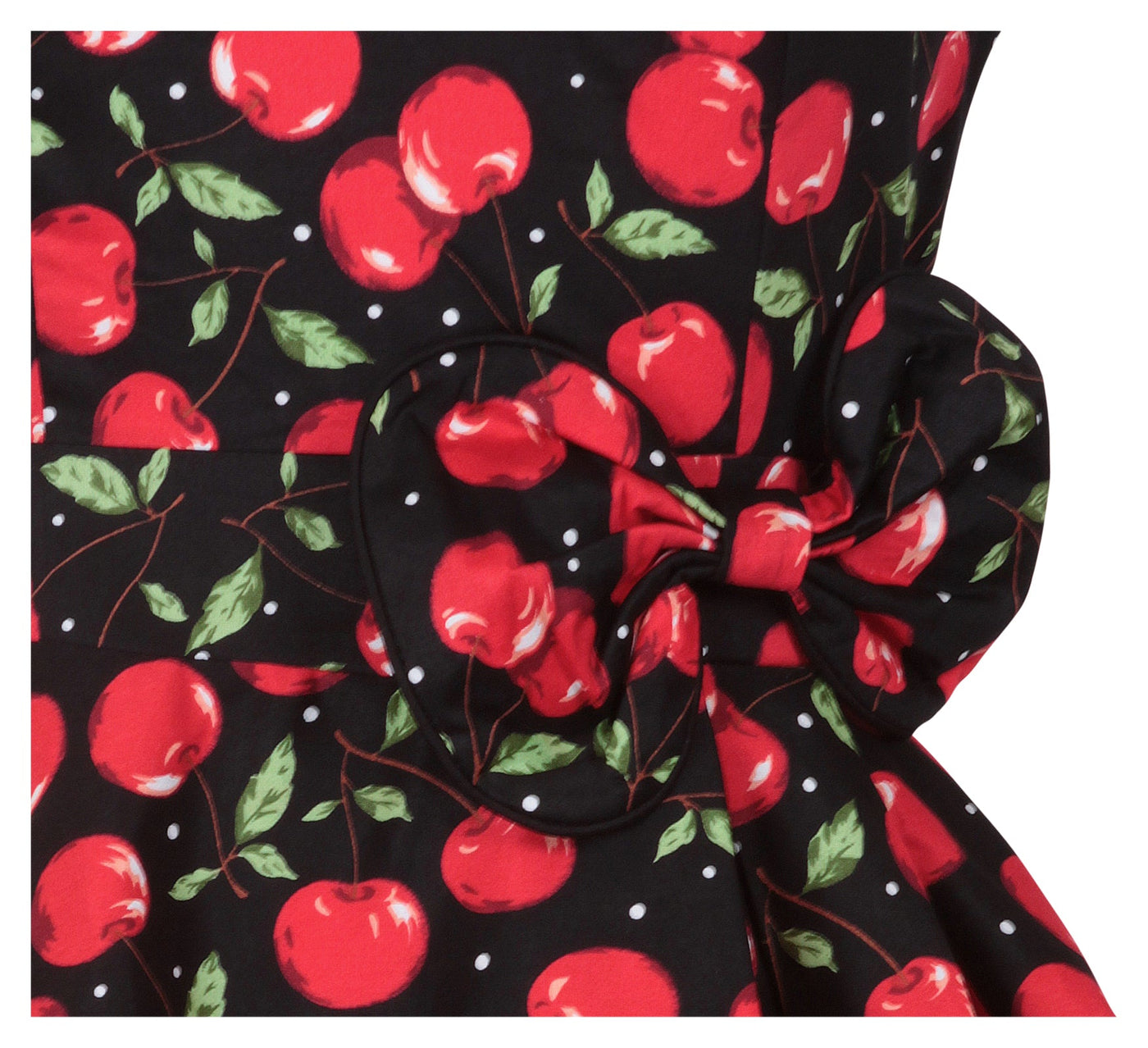 Harriet 50s Inspired Cherry Dress with Black Piping