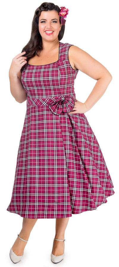 Harriet Vintage 50s Swing Check Dress in Purple