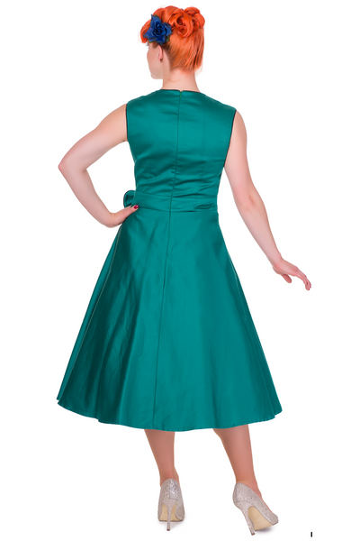 Harriet 50's Style Bow Swing Dress in Green/Black