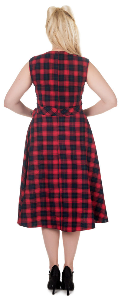 Harriet 50s Inspired Swing Dress in Red-Blue Checks