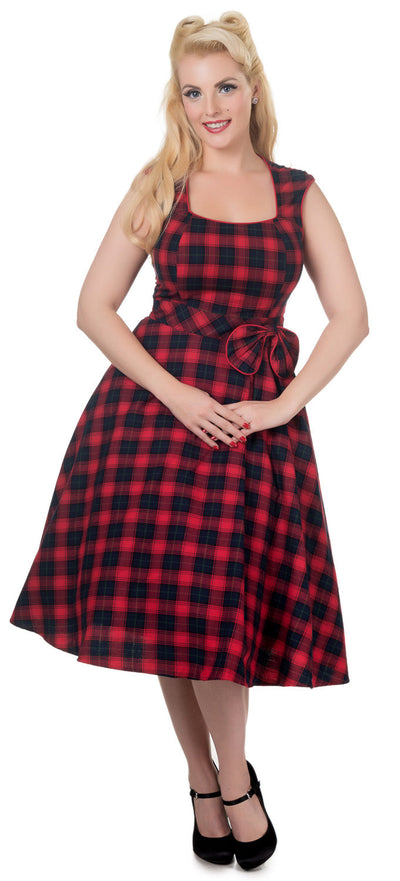 Harriet 50s Inspired Swing Dress in Red-Blue Checks