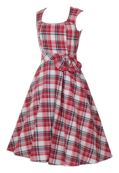 Harriet Vintage 50s Inspired Swing Dress in Red-White Checks