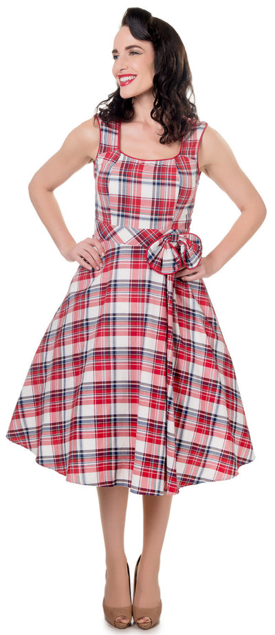 Harriet Vintage 50s Inspired Swing Dress in Red-White Checks
