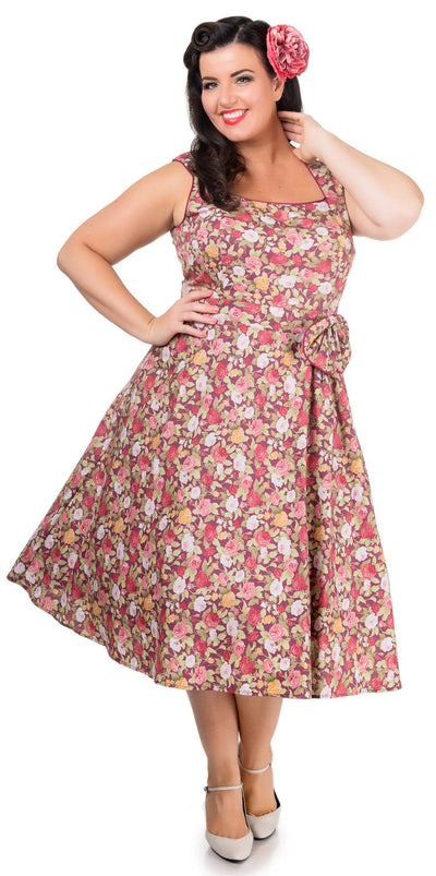 Harriet Floral Vintage 50s Inspired Dress in Purple