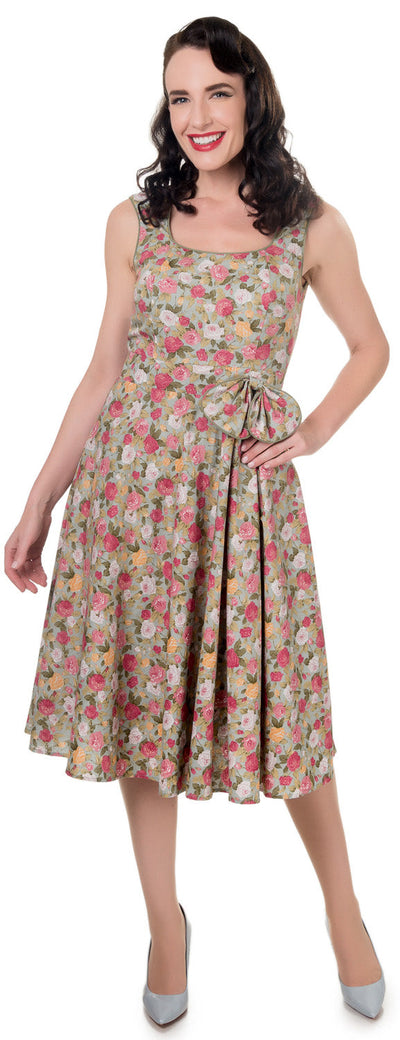 Harriet Floral Vintage 50s Swing Dress in Teal