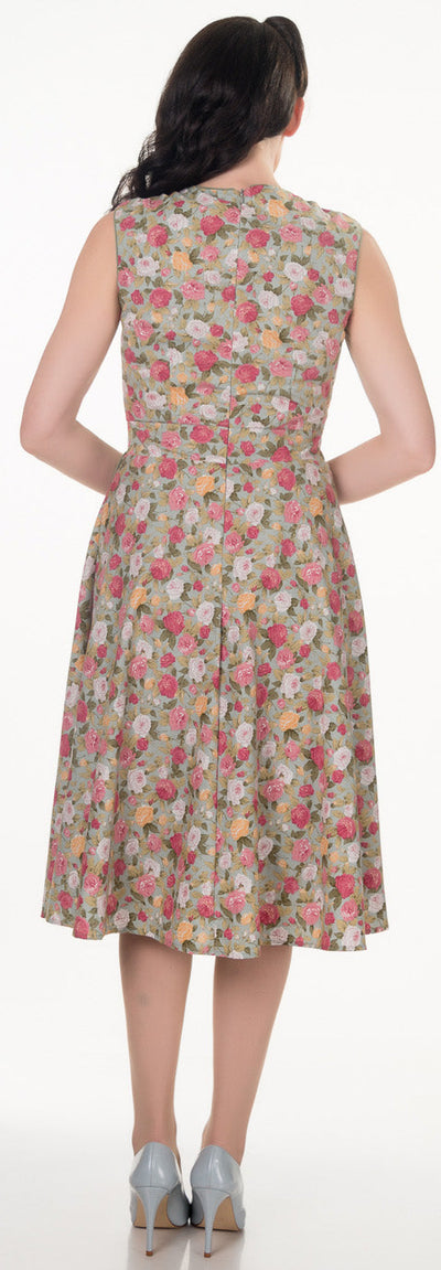Harriet Floral Vintage 50s Swing Dress in Teal
