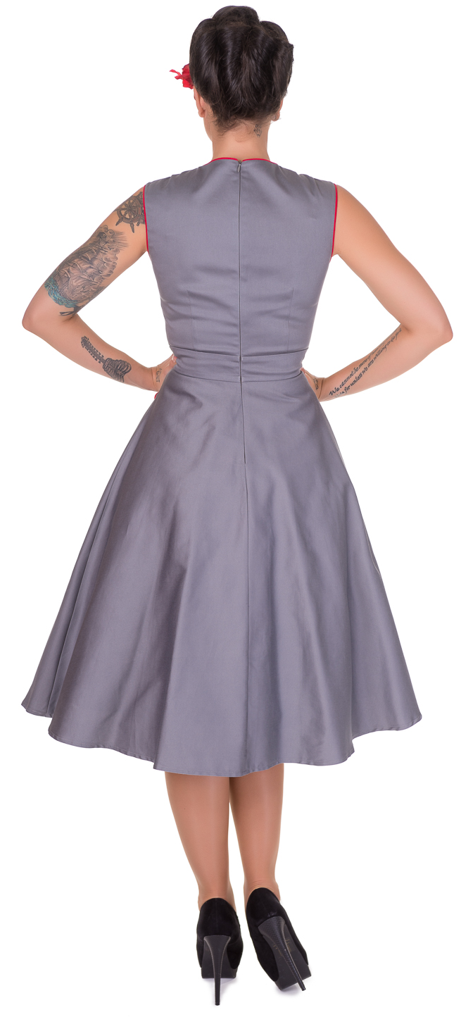 Harriet Vintage 50s Inspired Swing Dress in Silver-Red
