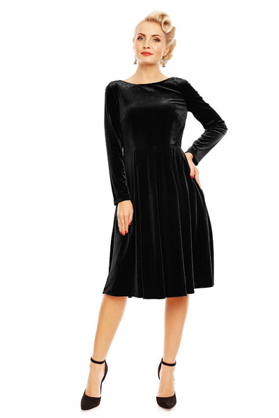 Holly Velvet Long Sleeve Swing Dress in Black