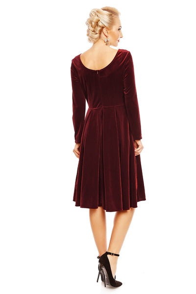 Holly Velvet Long Sleeve Swing Dress in Burgundy