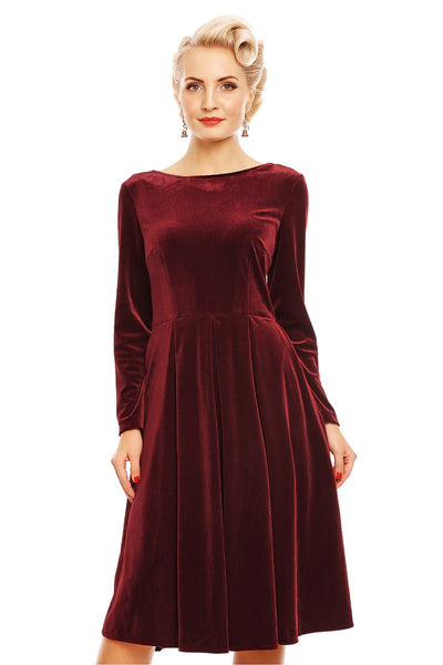 Holly Velvet Long Sleeve Swing Dress in Burgundy