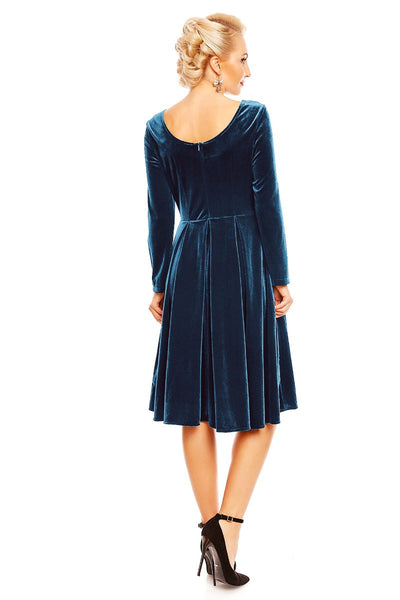 Holly Velvet Long Sleeve Swing Dress in Peacock Blue