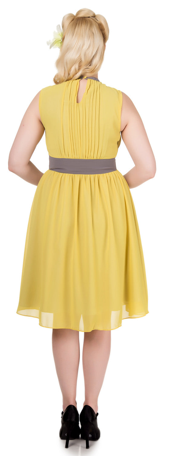 Elsie 50s Style Party Dress in Yellow-Grey