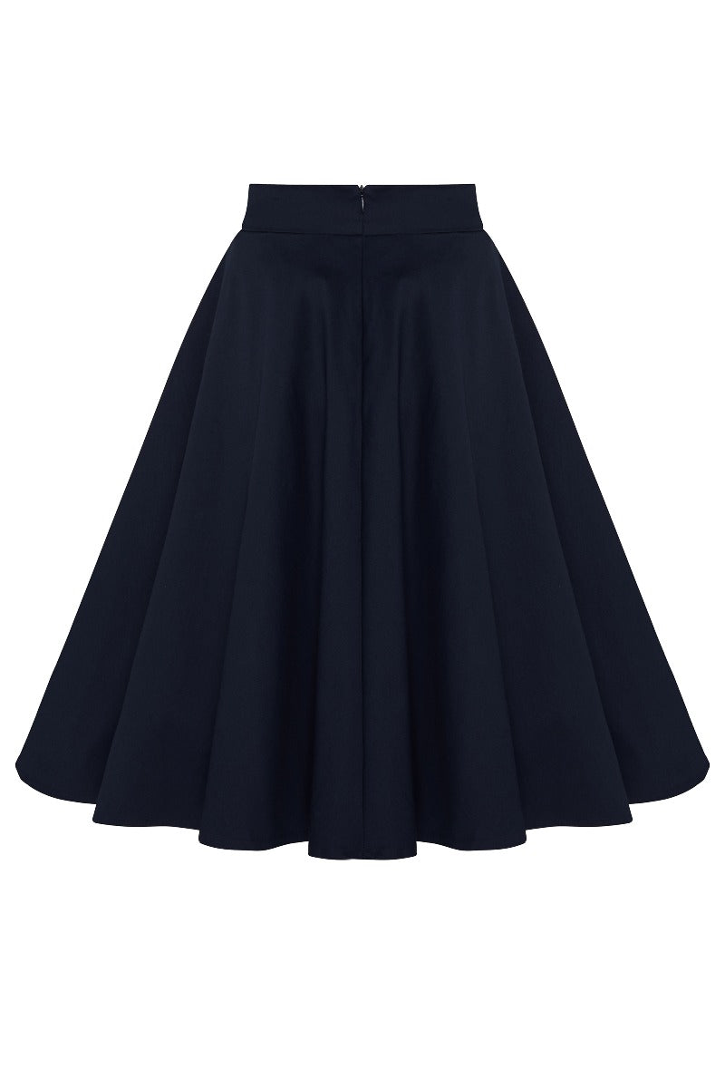 Shirley High Waist Full Circle Plain Skirt in Navy Blue