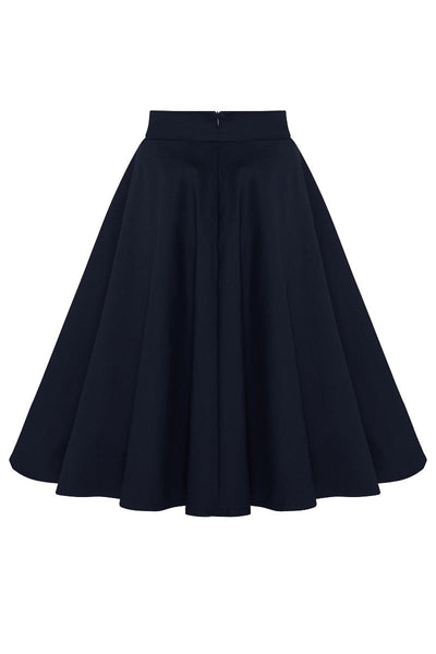 Shirley High Waist Full Circle Plain Skirt in Navy Blue