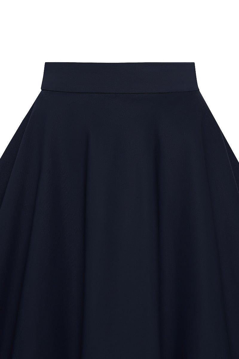 Shirley High Waist Full Circle Plain Skirt in Navy Blue