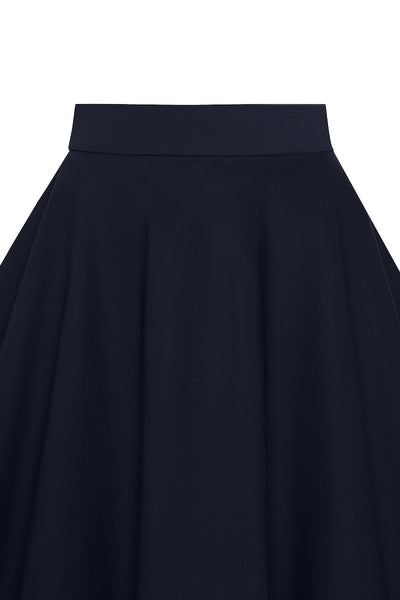 Shirley High Waist Full Circle Plain Skirt in Navy Blue