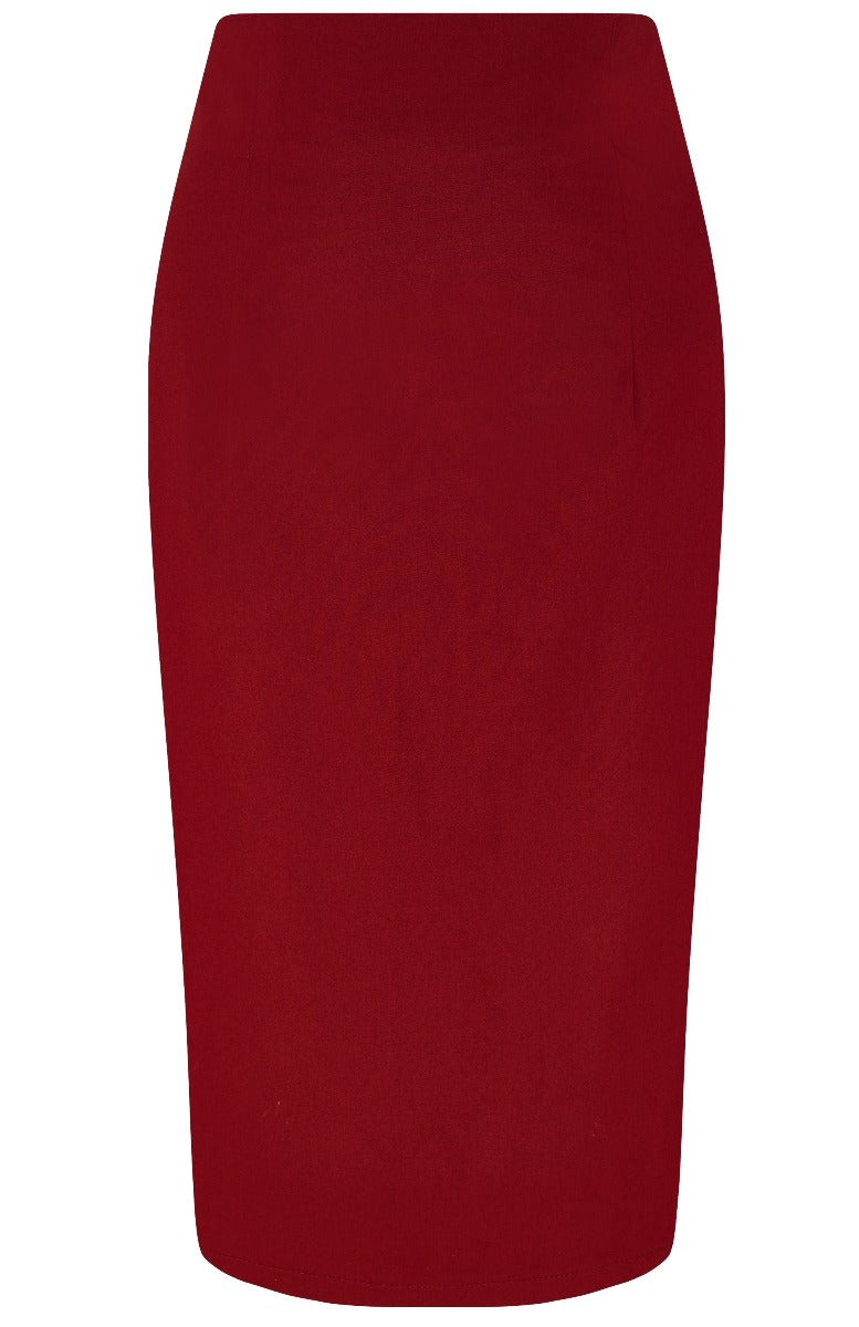 Womens Chic Pencil Plain Skirt in Burgundy Red