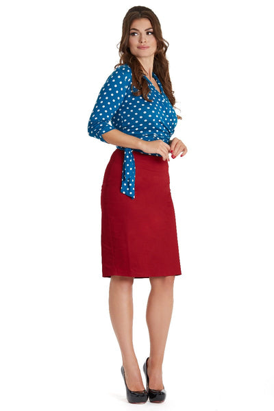 Womens Chic Pencil Plain Skirt in Burgundy Red
