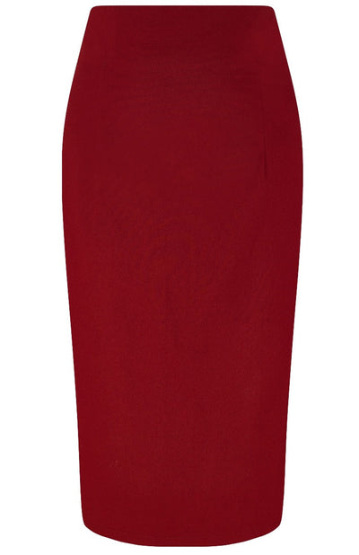 Womens Chic Pencil Plain Skirt in Burgundy Red