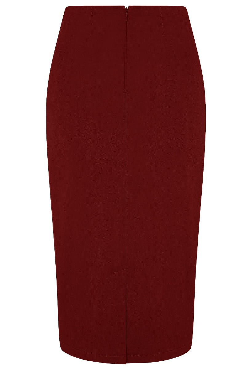 Womens Chic Pencil Plain Skirt in Burgundy Red