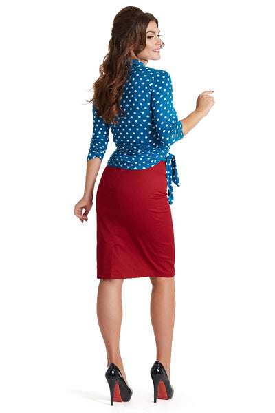 Womens Chic Pencil Plain Skirt in Burgundy Red