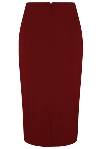Womens Chic Pencil Plain Skirt in Burgundy Red