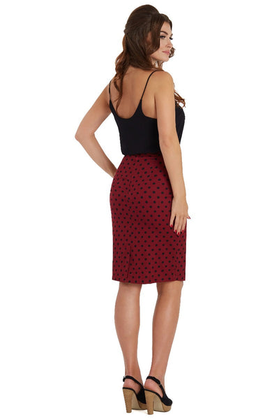 Falda Chic Pencil Plain Skirt In Burgundy Black Dots