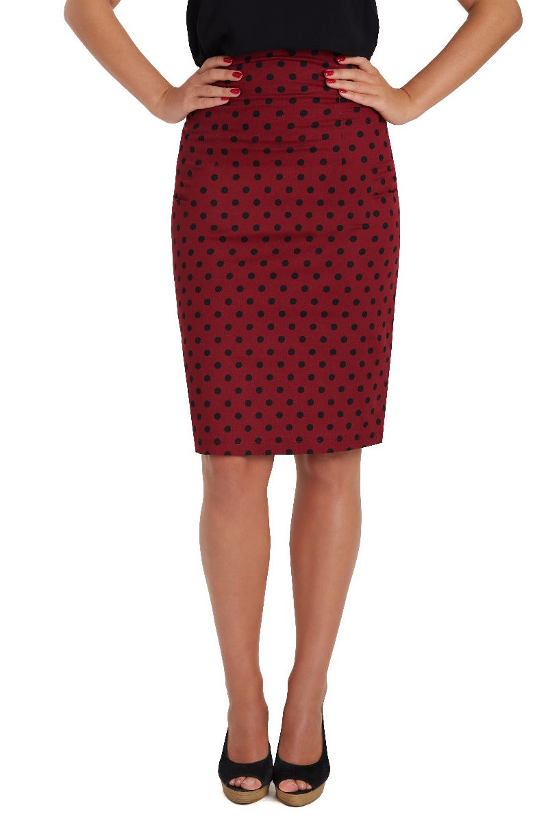 Falda Chic Pencil Plain Skirt In Burgundy Black Dots