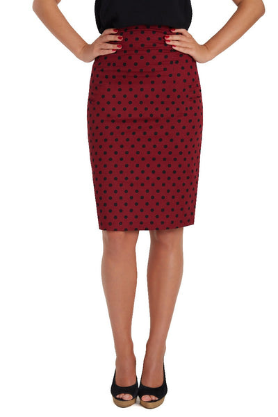 Falda Chic Pencil Plain Skirt In Burgundy Black Dots