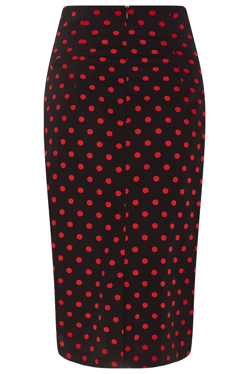 Falda Chic Pencil Plain Skirt in Black and Red Polka dot