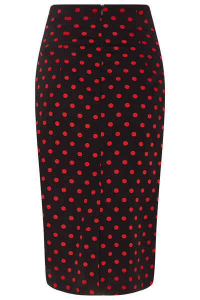 Falda Chic Pencil Plain Skirt in Black and Red Polka dot