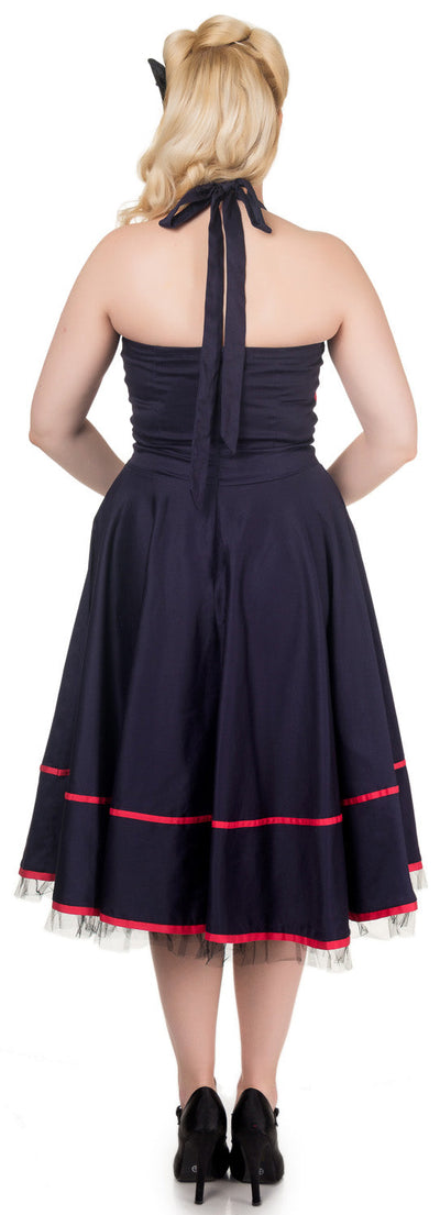 Mandy Vintage Inspired Swing Dress in Navy Blue-Red