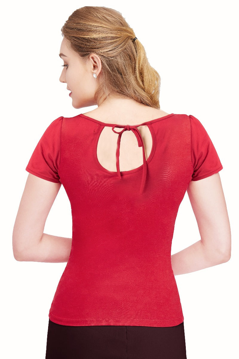 Gina Vintage Rockabilly Stripe Top in Burgundy Red