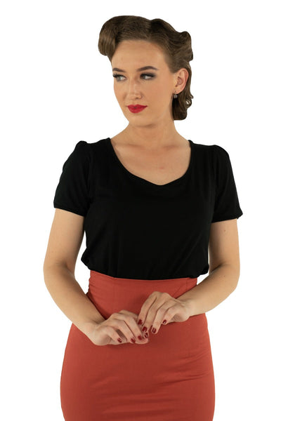 Gina Vintage Rockabilly Plain Top in Black