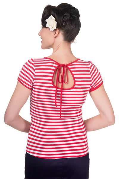 Gina Vintage Rockabilly Stripe Top in Red