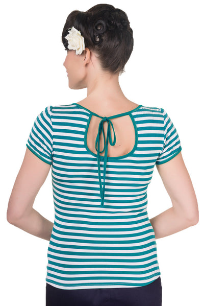 Gina Vintage Rockabilly Stripe Top in Peacock Blue