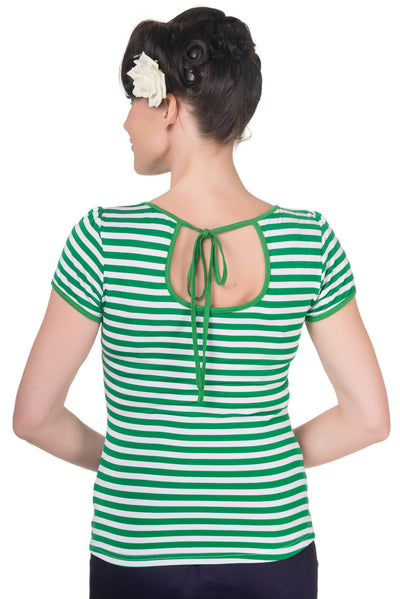 Gina Vintage Rockabilly Stripe Top in Green