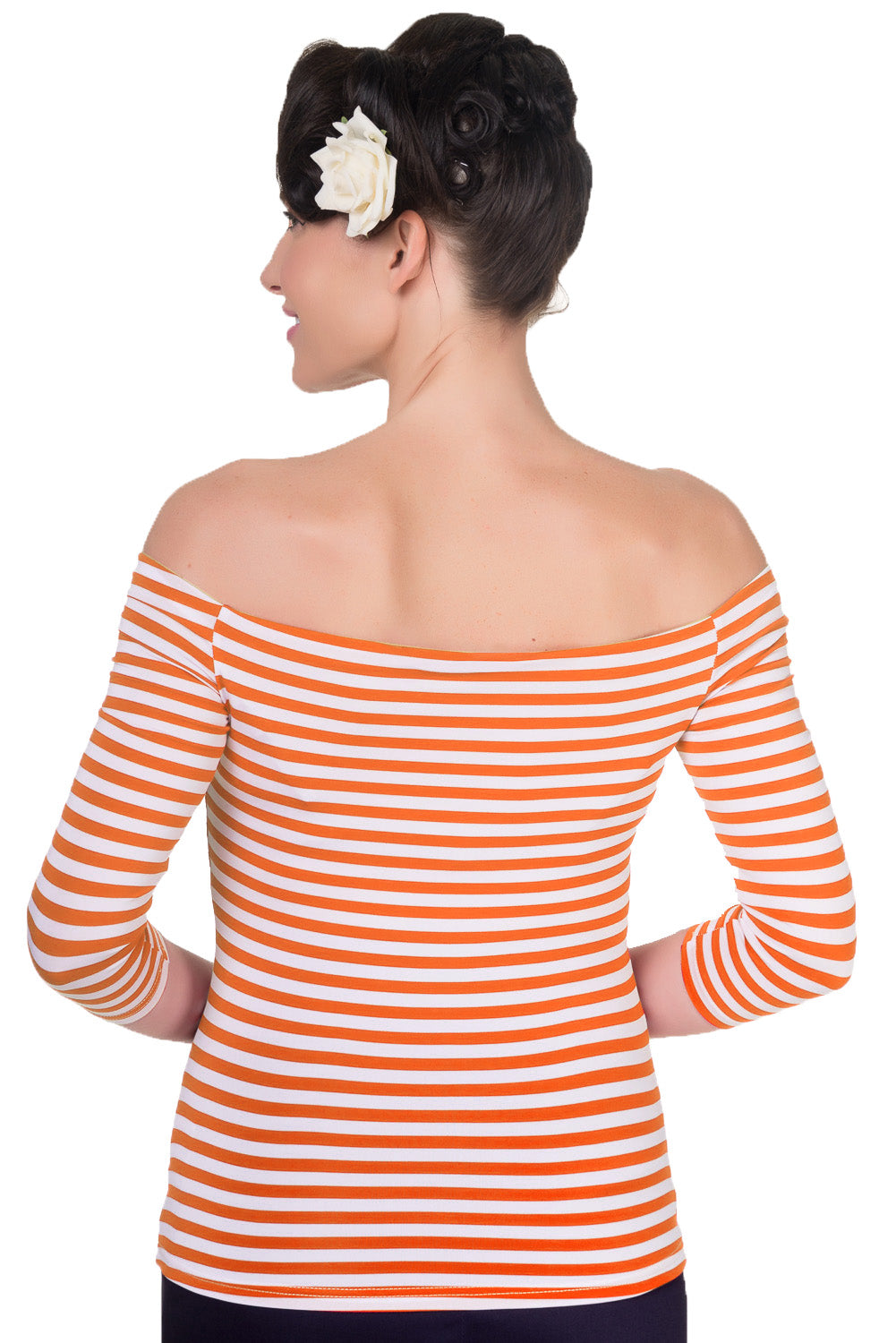 Gloria Off Shoulder Retro Striped Top in Orange
