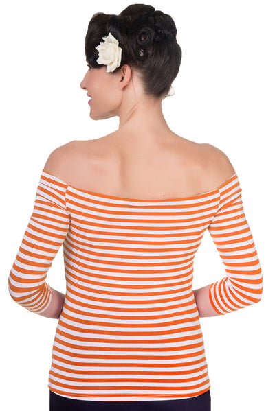 Gloria Off Shoulder Retro Striped Top in Orange