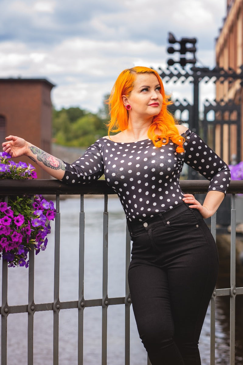 Gloria Bardot Polka Dot Rockabilly Top in Black/White