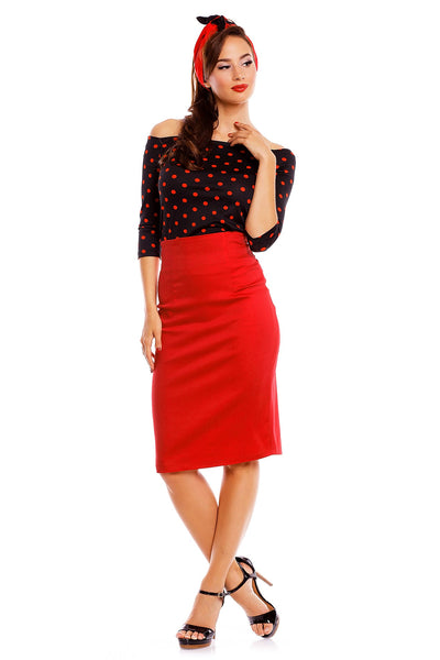 Gloria Bardot Polka Dot Rockabilly Top in Black/Red