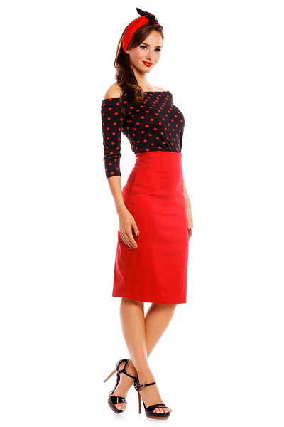 Gloria Bardot Polka Dot Rockabilly Top in Black/Red