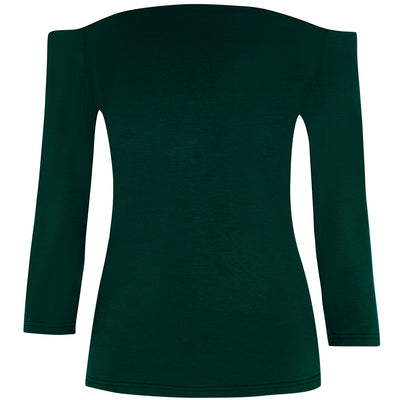 Gloria Off Shoulder Retro Stretchy Top - Dark Green