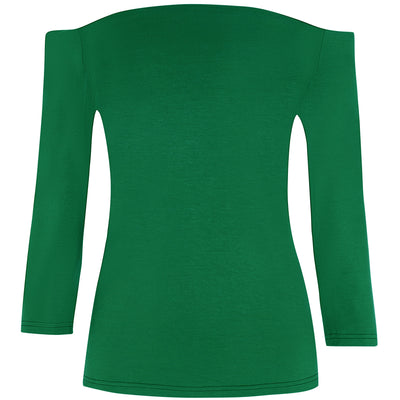 Gloria Off Shoulder Retro Stretchy Top - Green