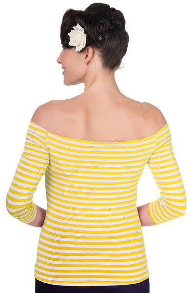 Gloria Off Shoulder Retro Striped Top in Yellow